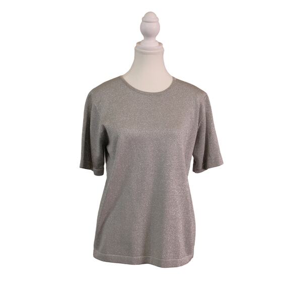 Nina Patrick Women's Silver Knit Short Sleeve Top sz M - Picture 1 of 6